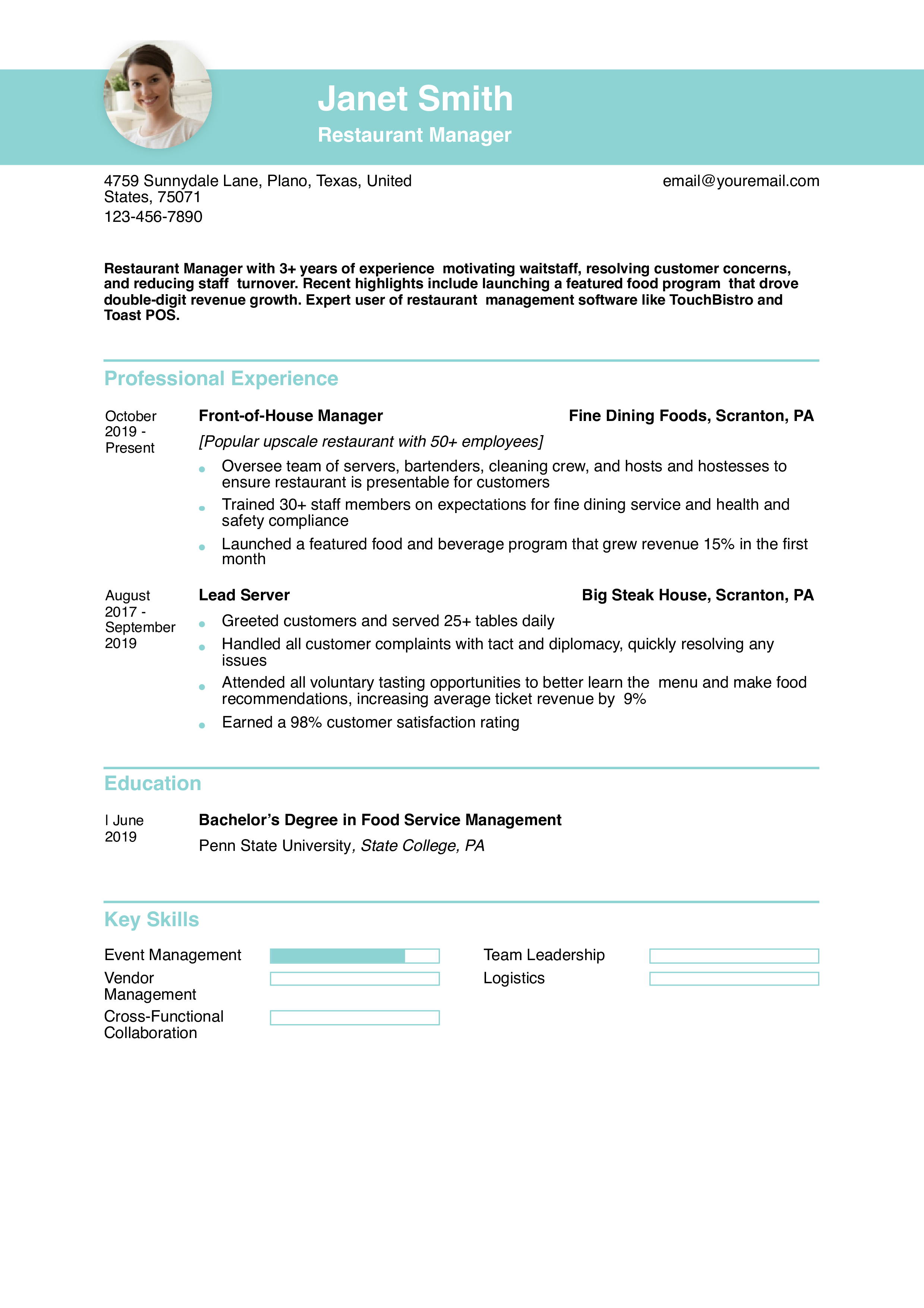 Restaurant Manager Resume Examples and Templates for 2024