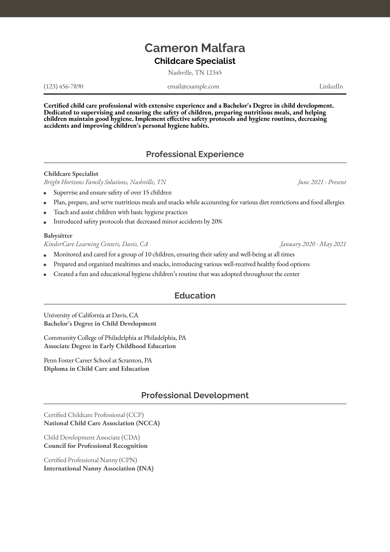 Babysitter Caregiver Resume Example