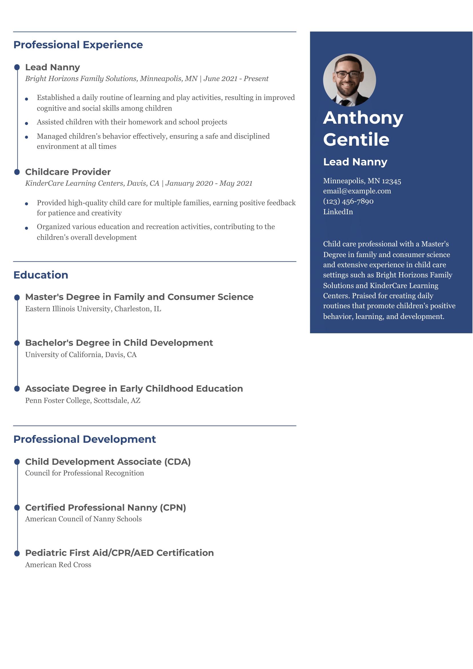 Babysitter Nanny Resume Example