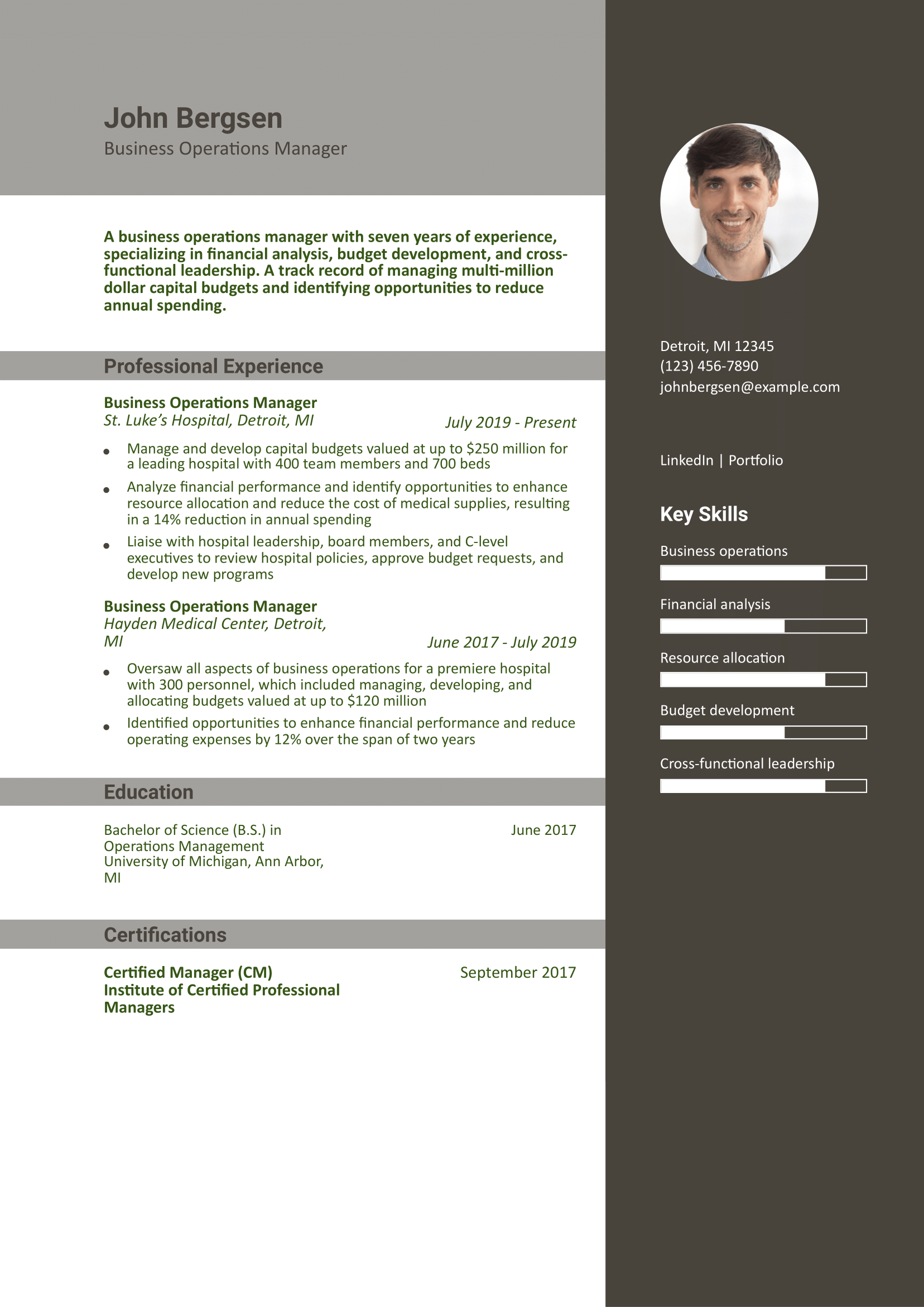 Business Operations Manager Resume Example