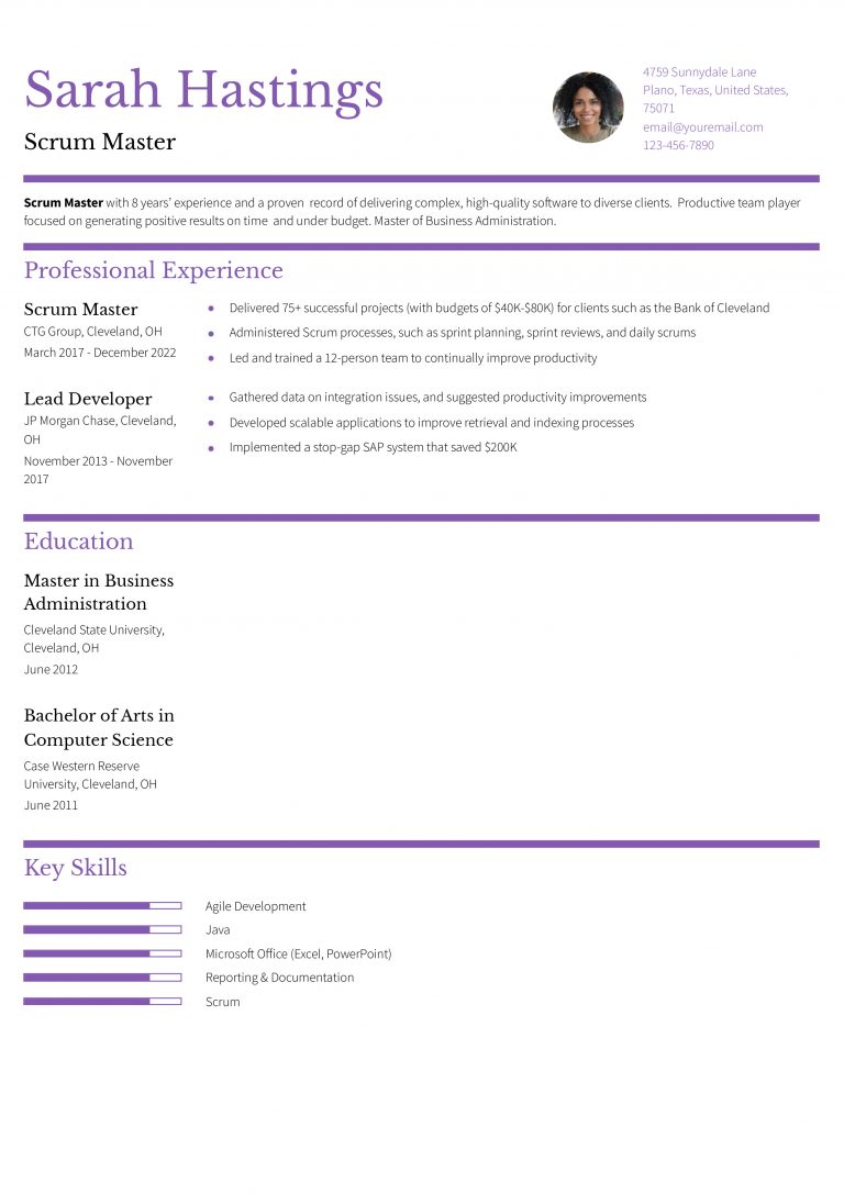 Scrum Master Resume Examples and Templates for 2024 - ResumeBuilder.com