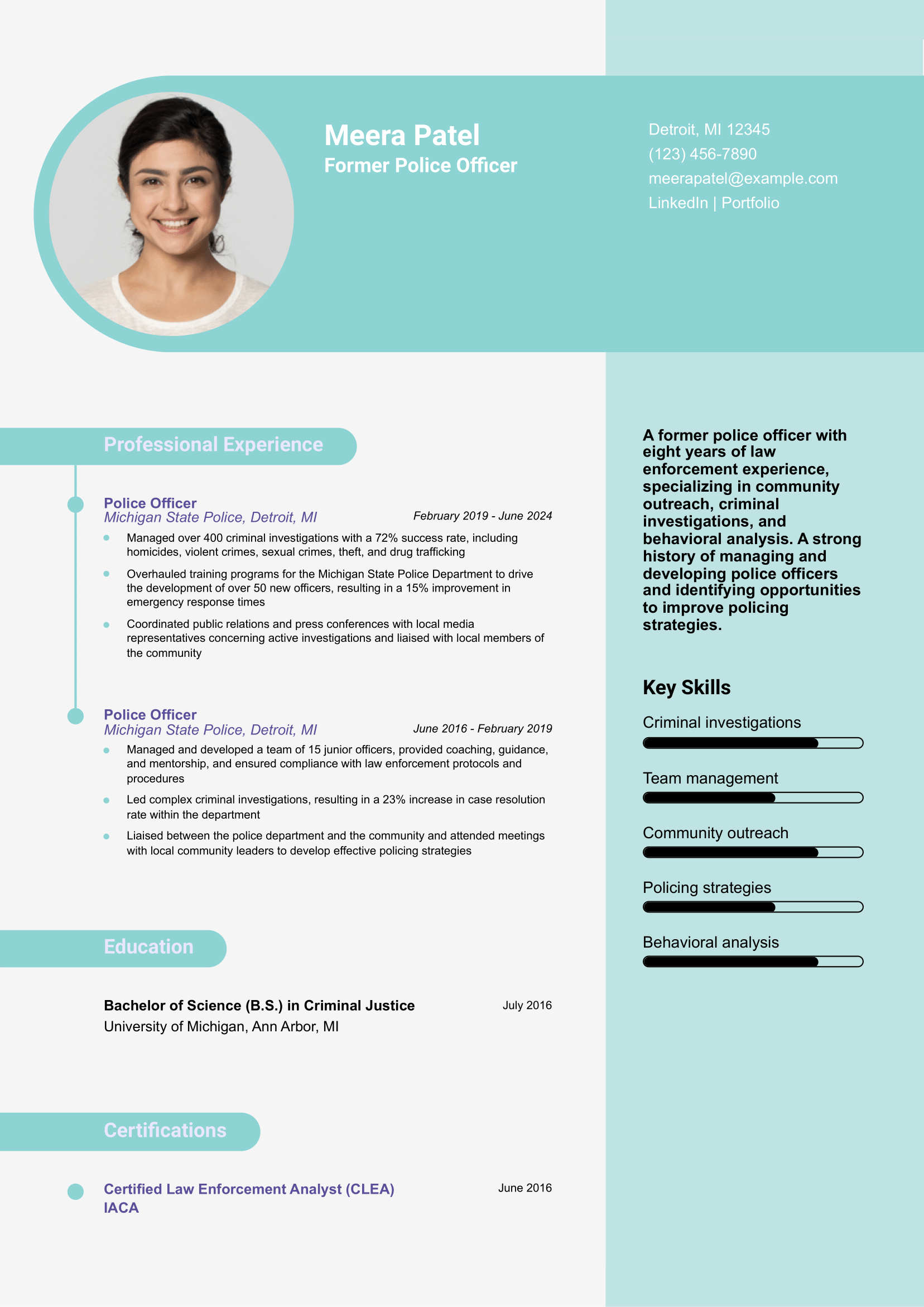 Former Police Officer Resume Example