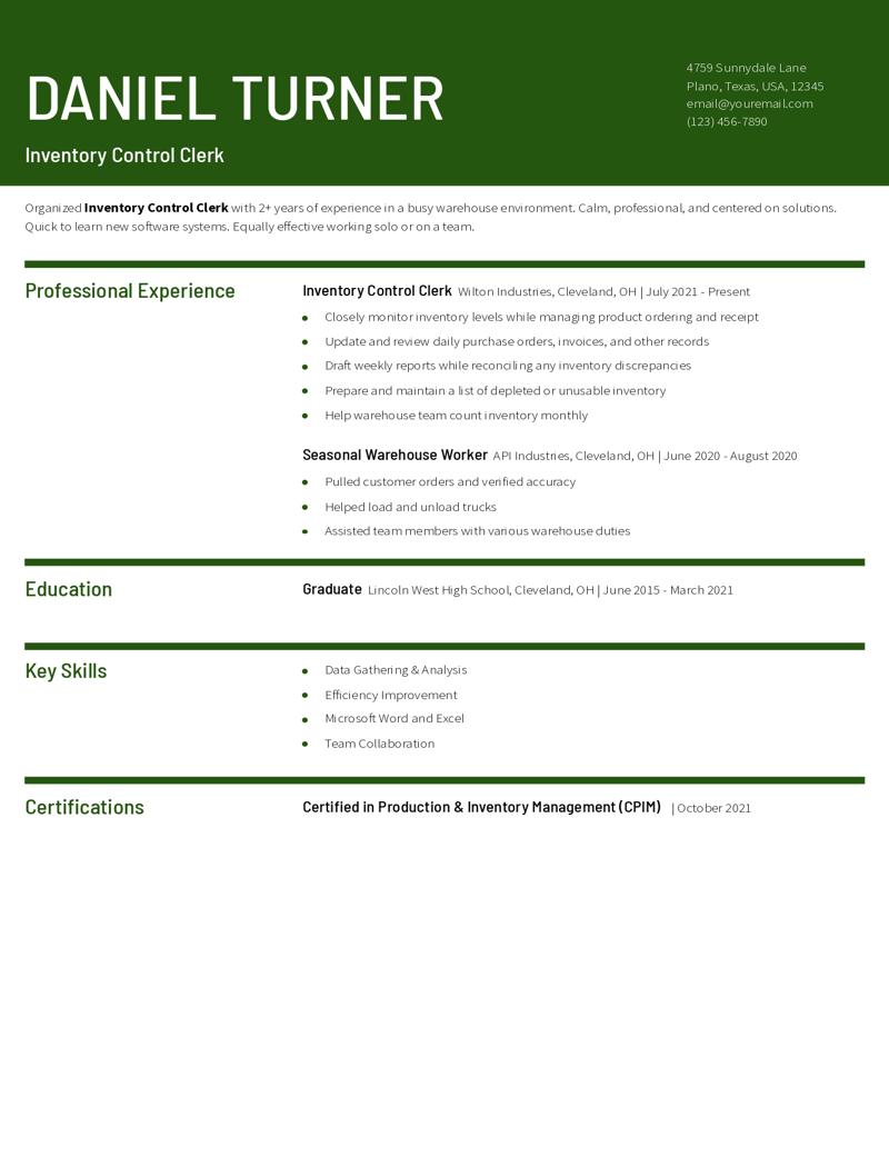 Inventory Control Clerk Resume Examples and Templates for 2024