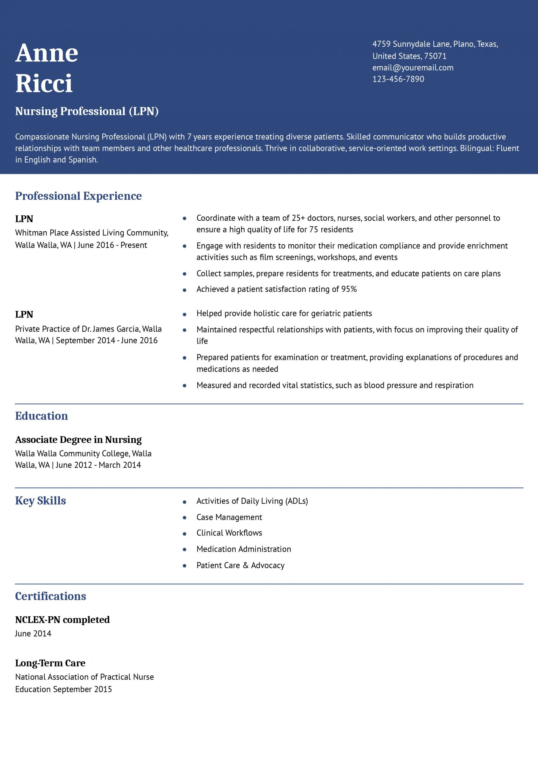 Licensed Practical Nurse (LPN) Resume Templates and Examples for 2024