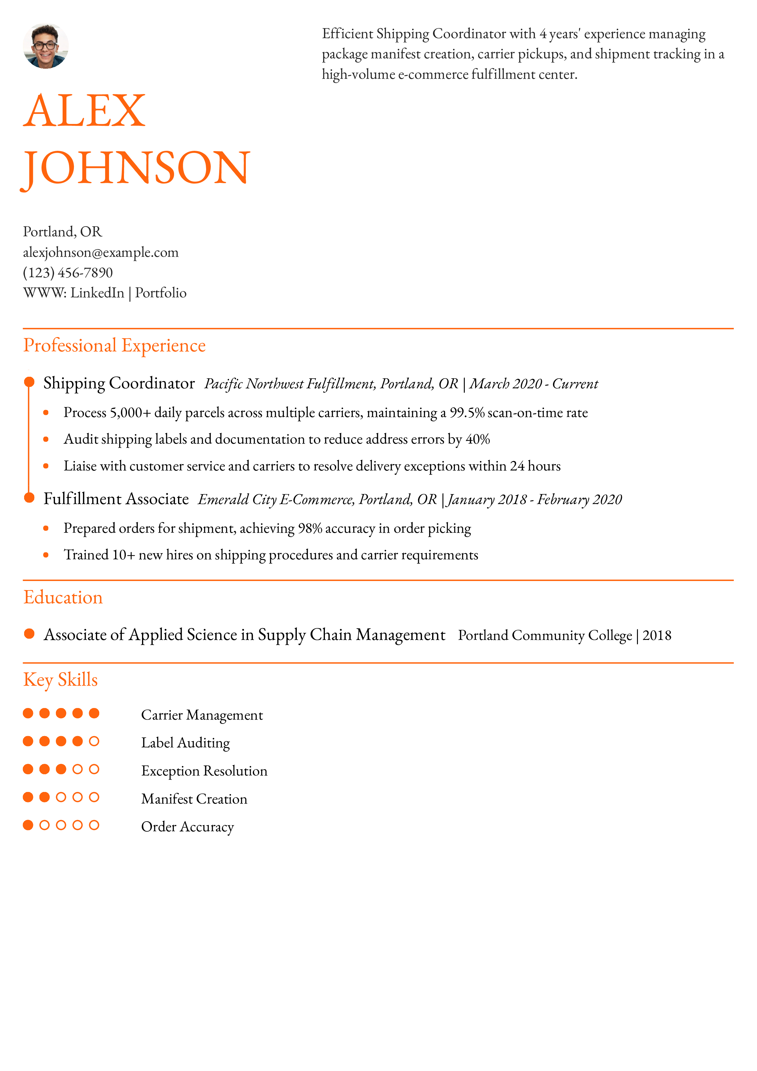 Shipping Coordinator Resume Example