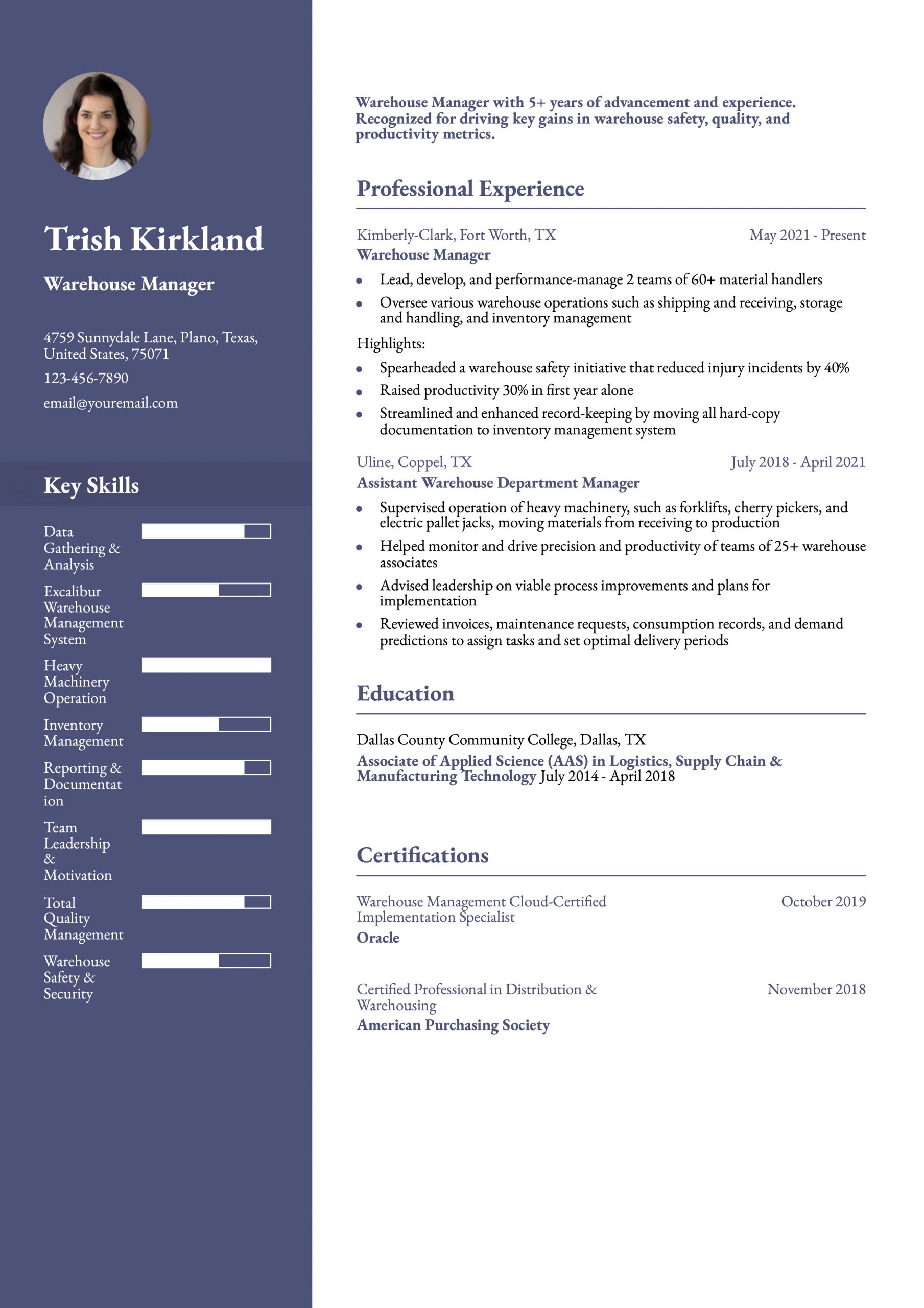 Warehouse Manager Resume Examples and Templates for 2024