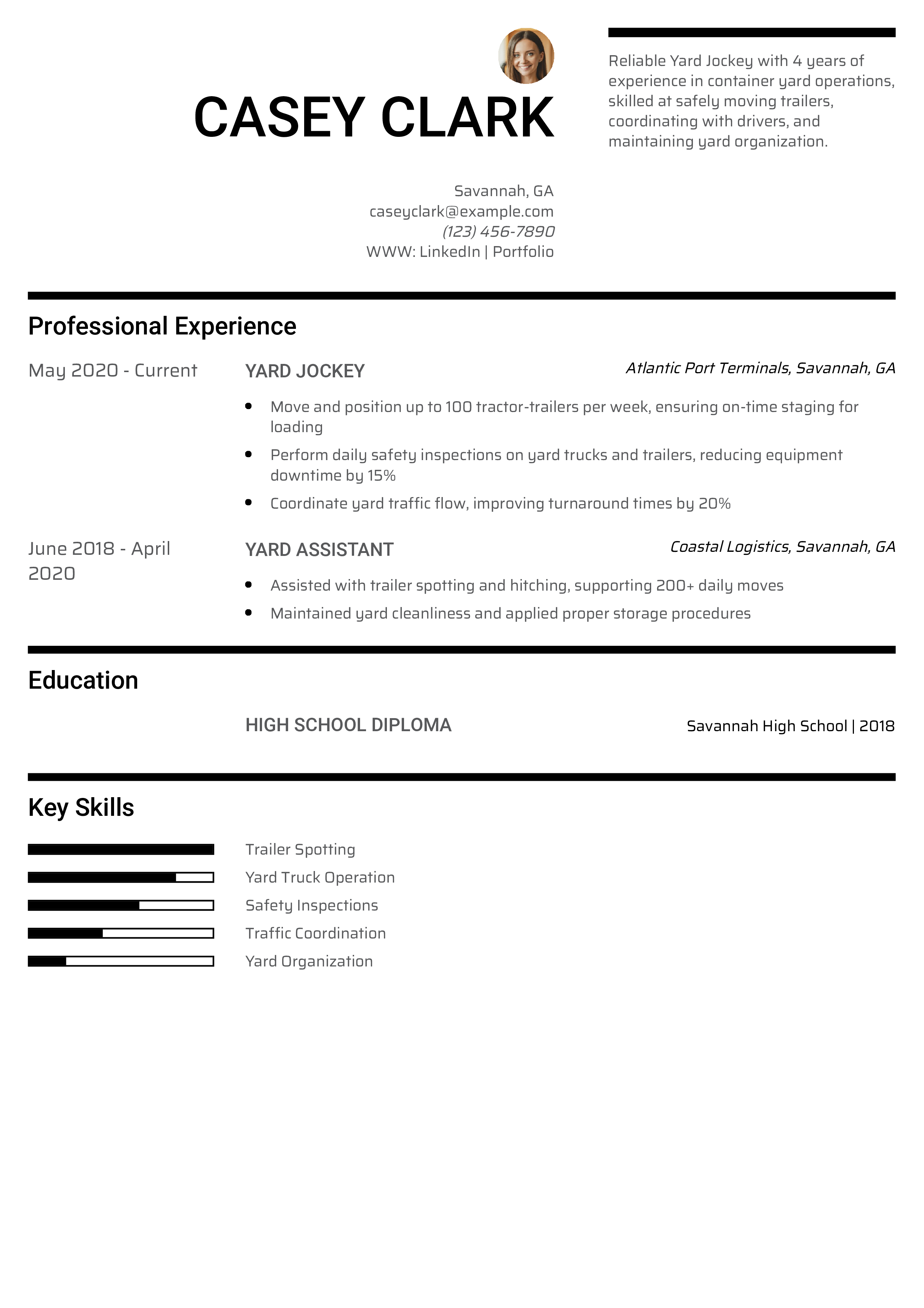 Yard Jockey Resume Example
