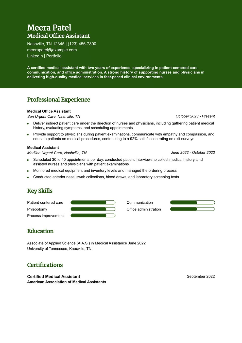 Entry-Level Medical Assistant Resume Example