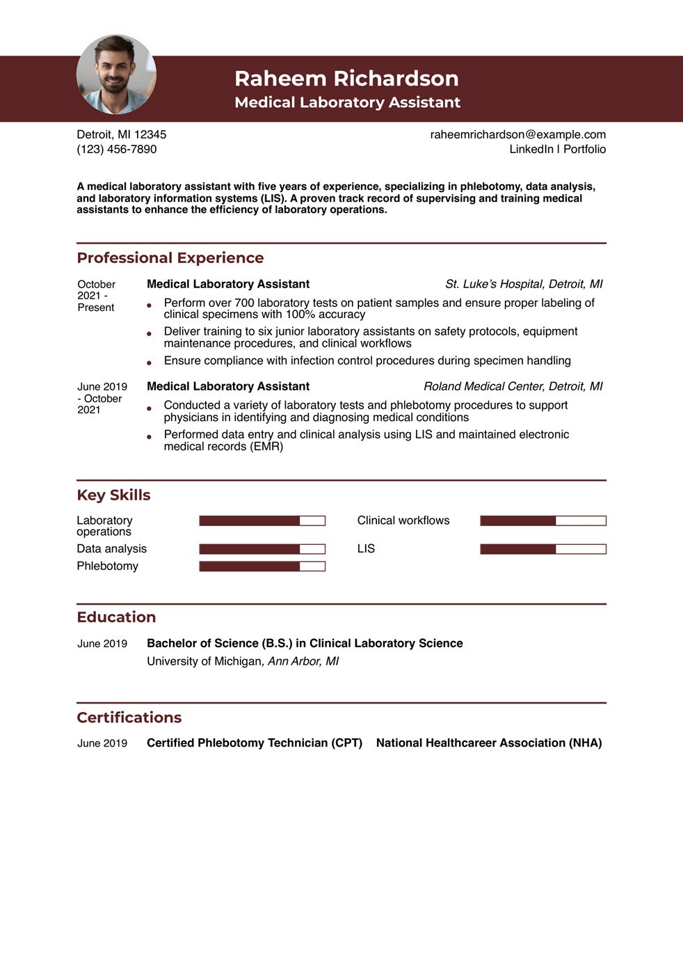 Medical Laboratory Assistant Resume Example