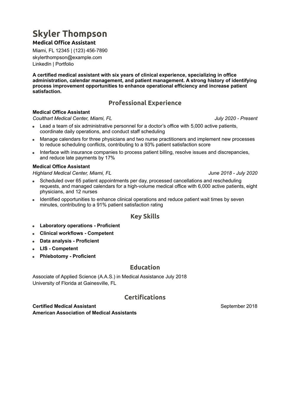 Medical Office Assistant Resume Example