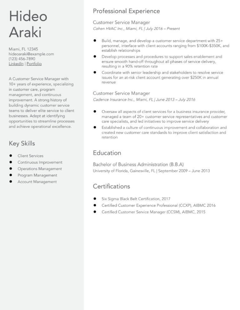 Customer Service Manager Resume Examples And Templates For 2024 ...