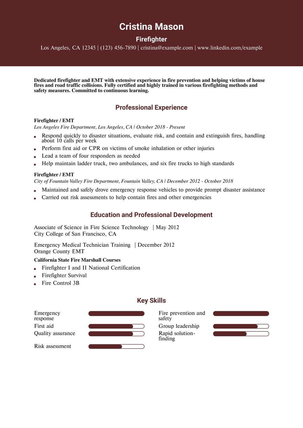 Firefighter Resume Example