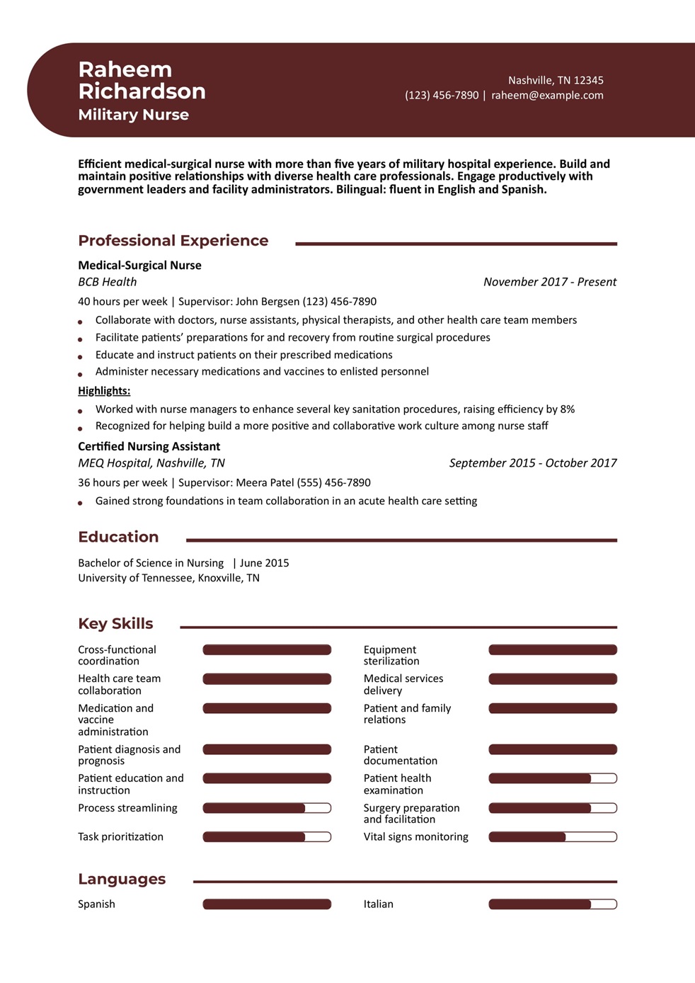 Military Nurse Resume Example