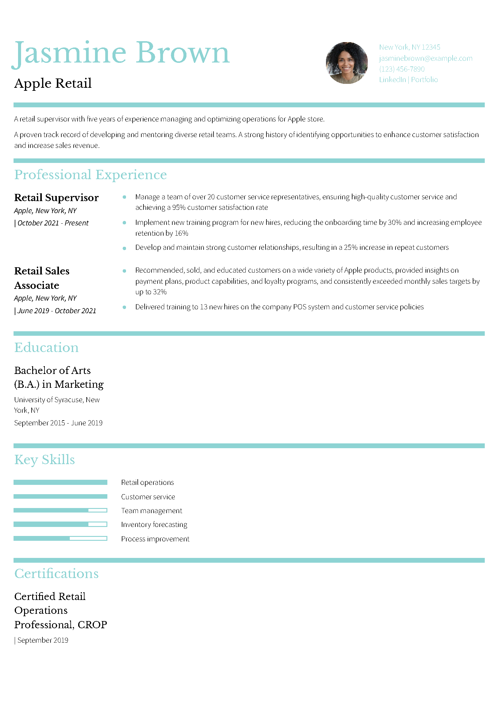 Apple Retail Resume Example