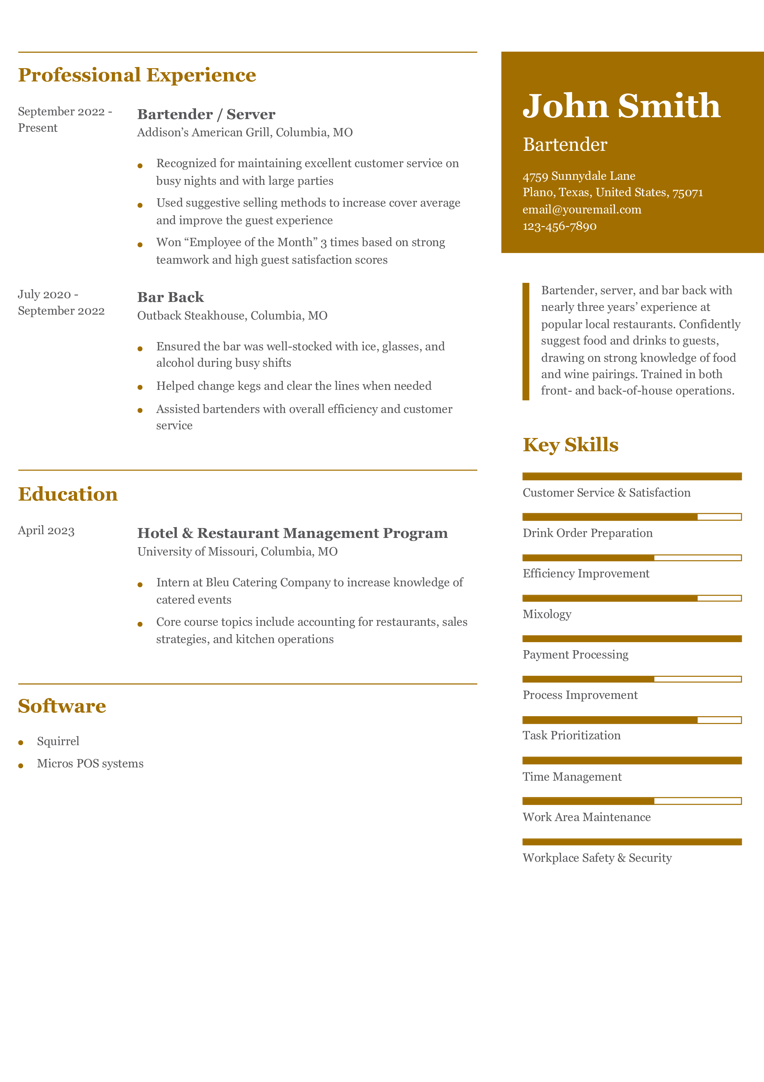 Bartender Resume Examples and Templates for 2024