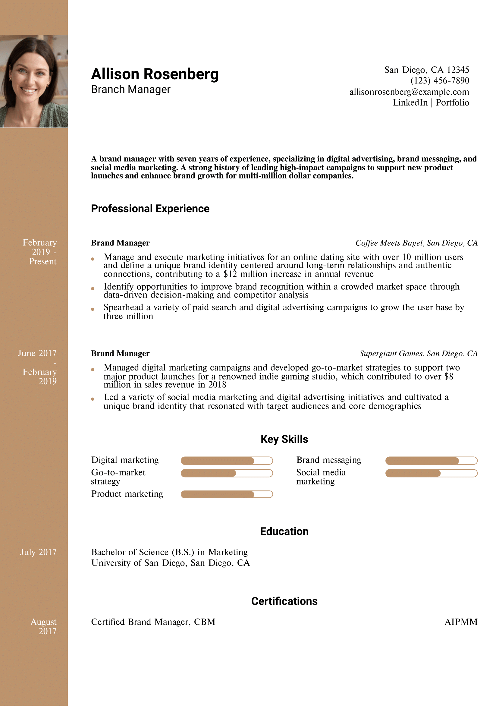 Branch Manager Resume Example