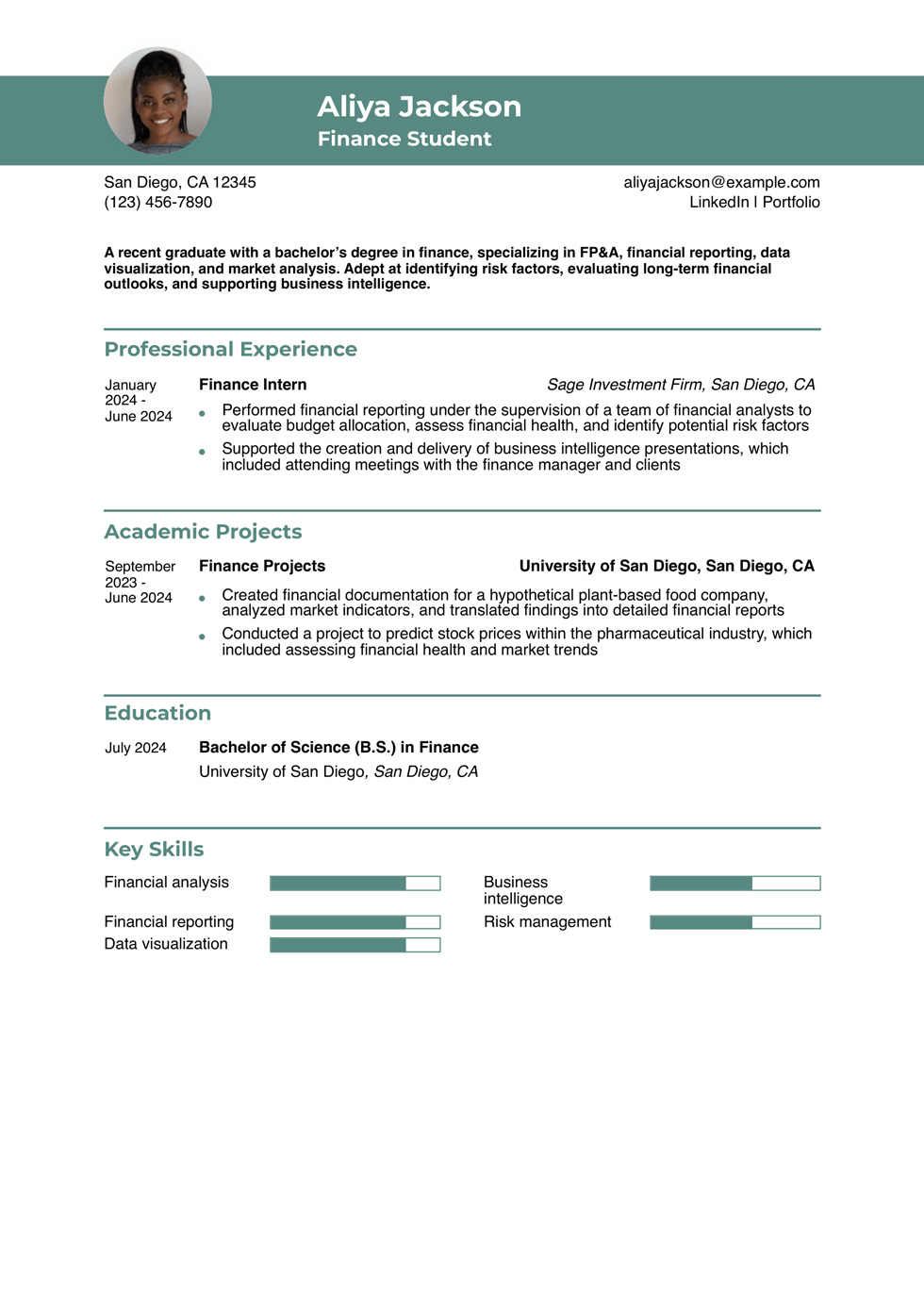 Finance Student Resume Example