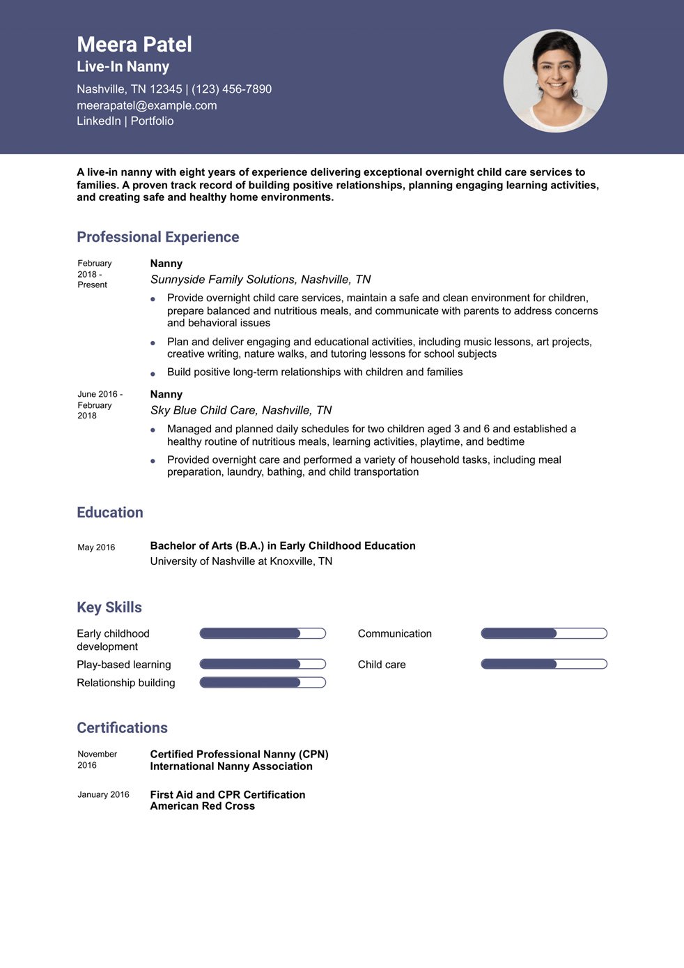 Live-In Nanny Resume Example