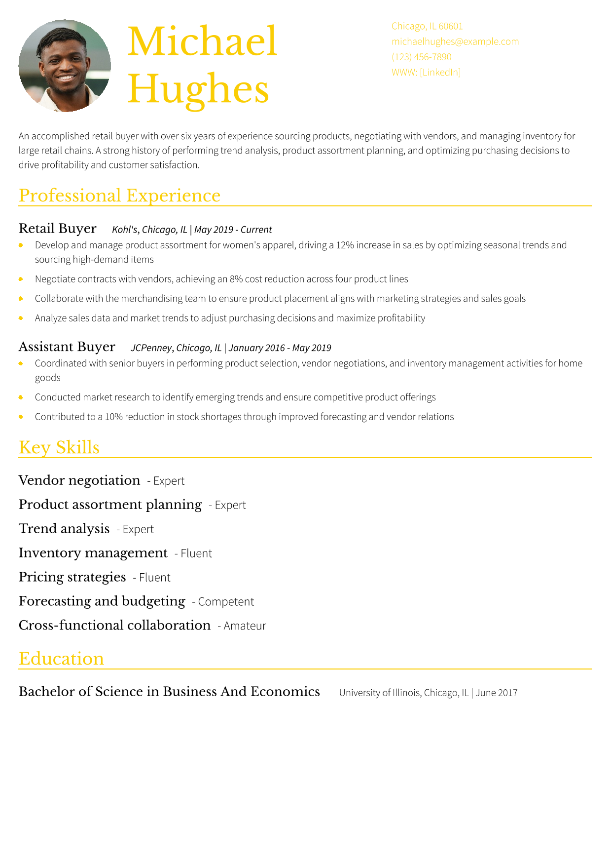 Retail Buyer Resume Example