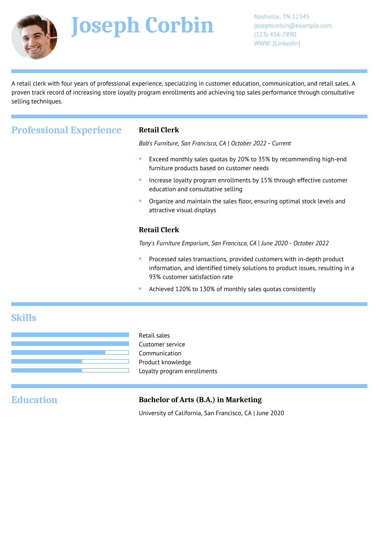 Retail Clerk Resume Example