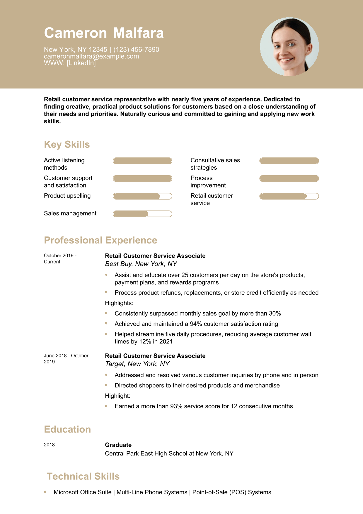 Retail Customer Service Representative Resume Example