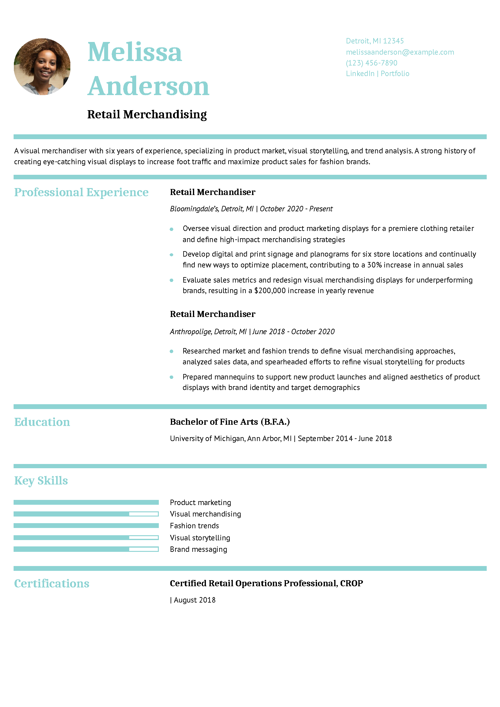 Retail Merchandising Resume Example