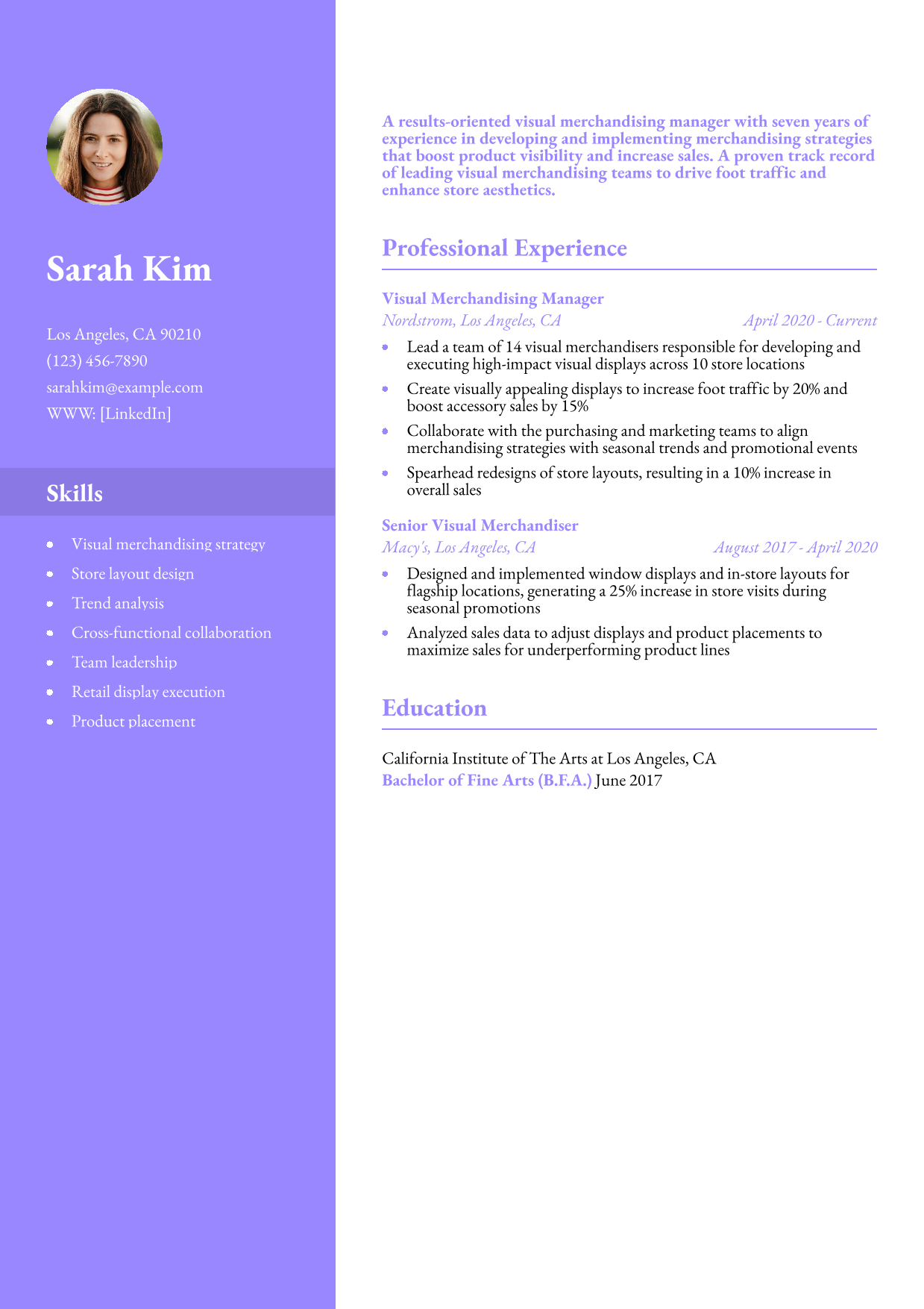 Retail Visual Merchandising Manager Resume Example