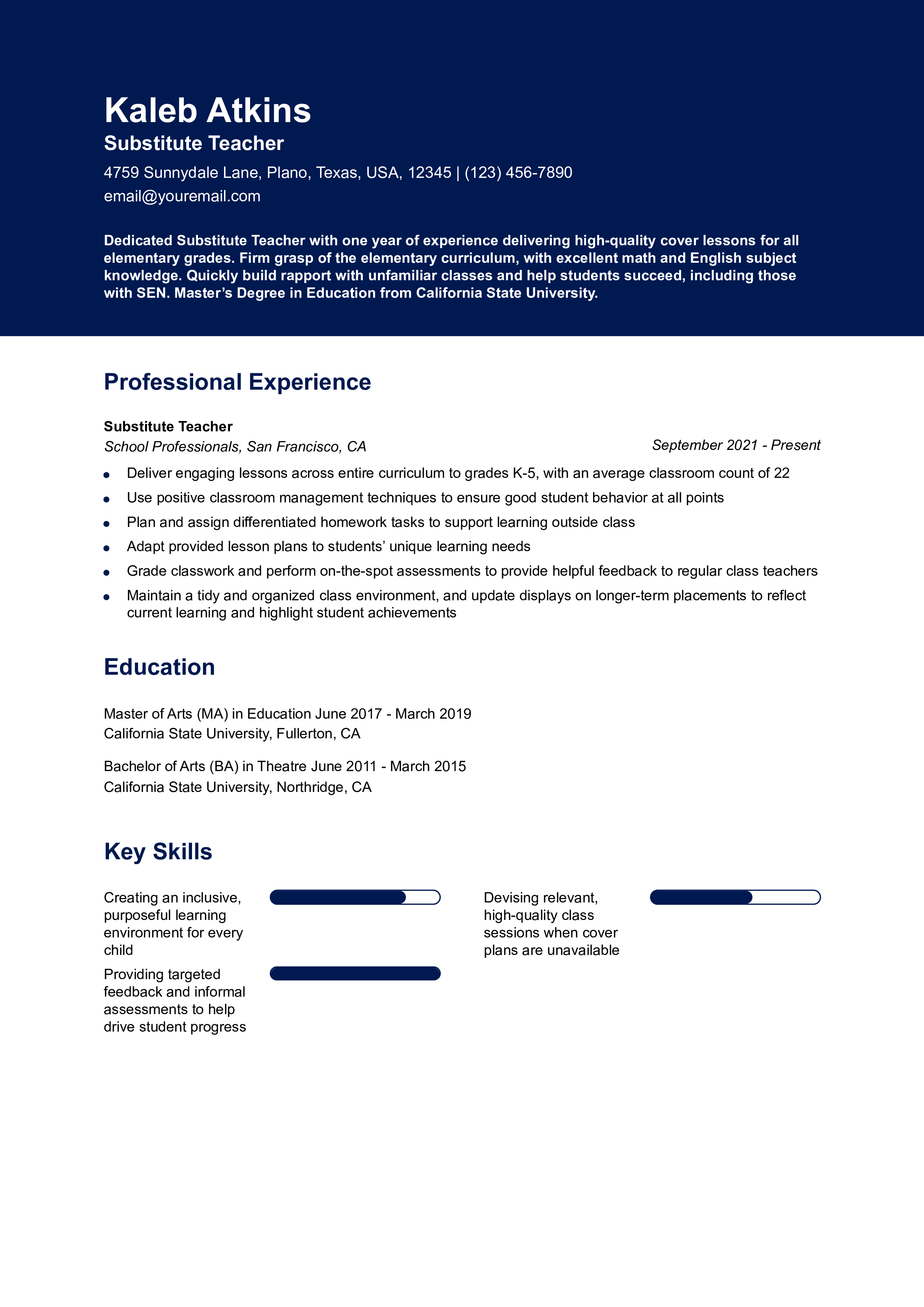 Substitute Teacher Resume Examples and Templates for 2024