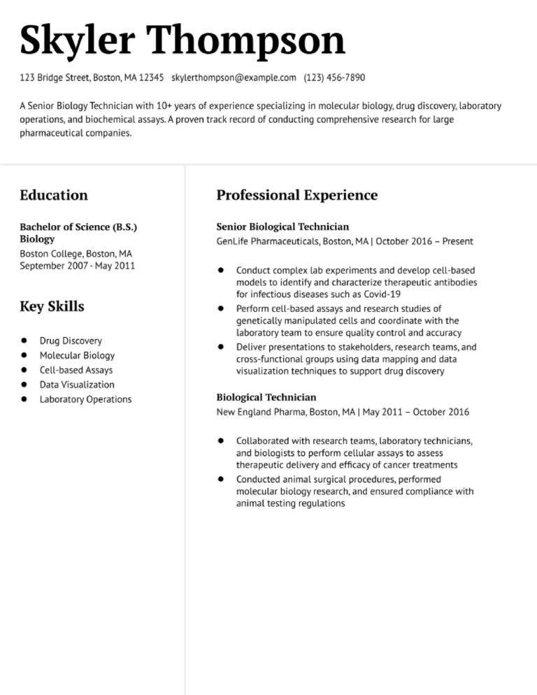 Biological Technician Resume Examples and Templates for 2024 ...