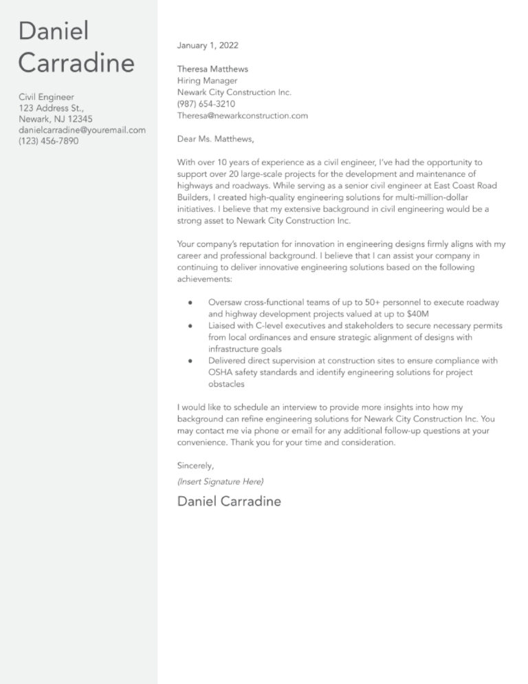 Civil Engineer Cover Letter Examples And Templates For