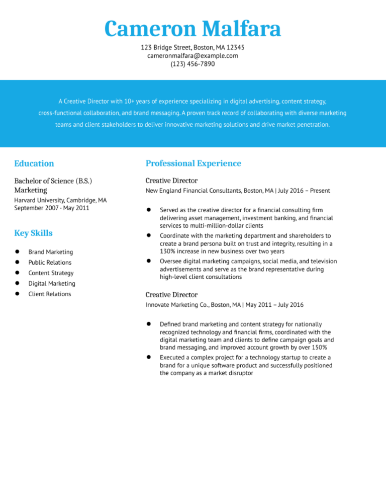 resume examples creative director