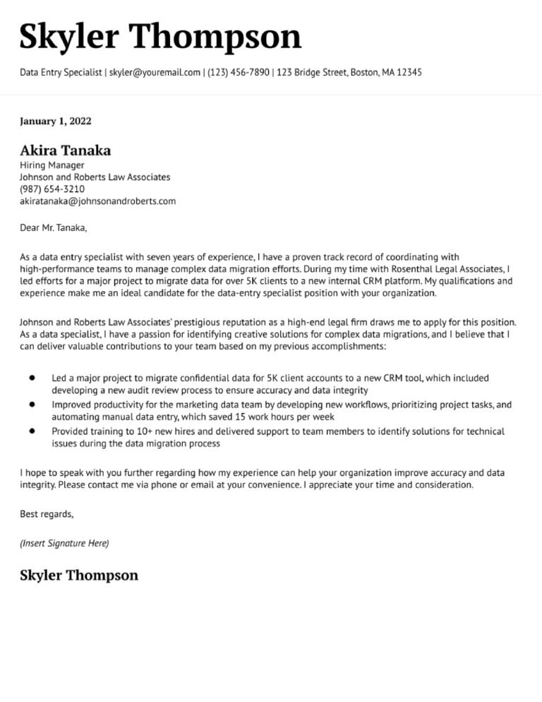 data entry cover letter with experience