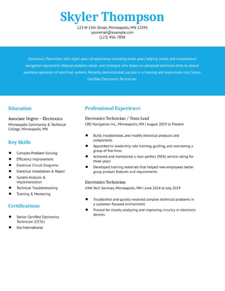 Electronics Technician Resume Examples And Templates For 2024   Electronics Technician Resume Examples And Templates Banner Image 768x994 