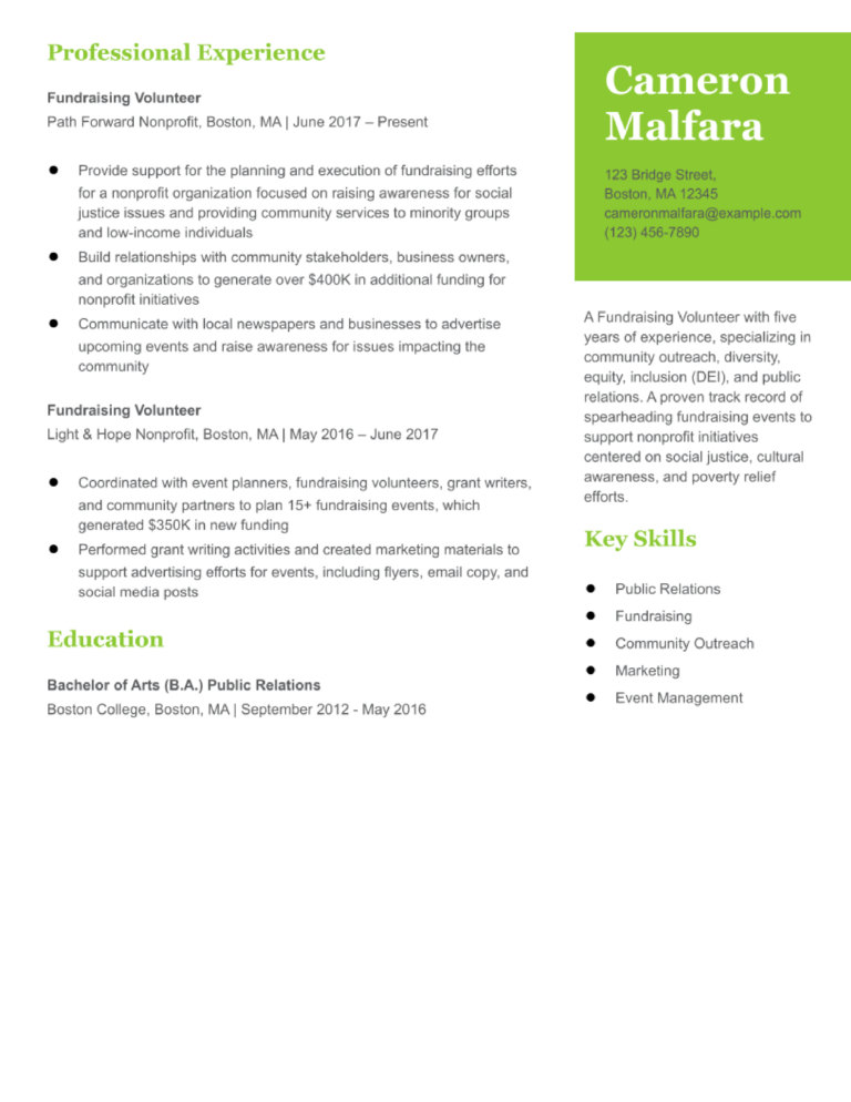 Fundraising Volunteer Resume Examples and Templates for 2024 ...