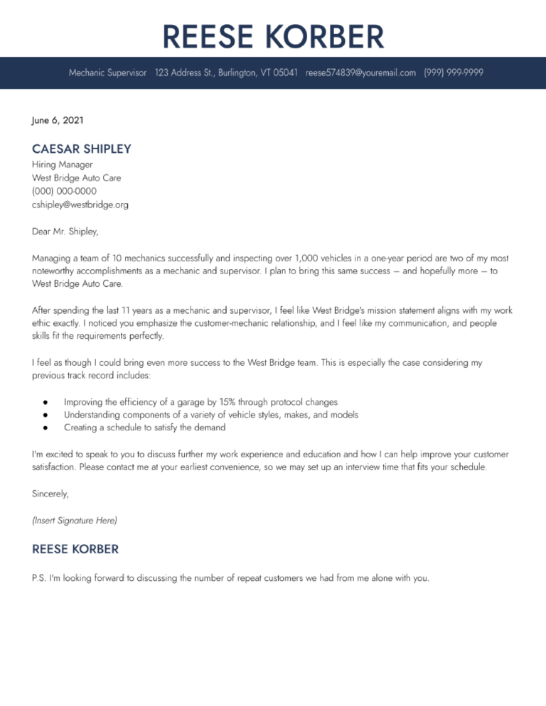 Mechanic Cover Letter Examples And Templates For 2024 ResumeBuilder Com   Mechanic Cover Letter Examples And Templates Banner Image 768x994 