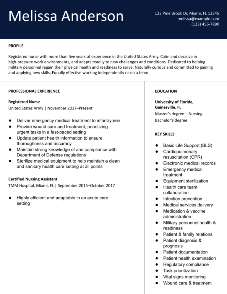 military nurse resume examples