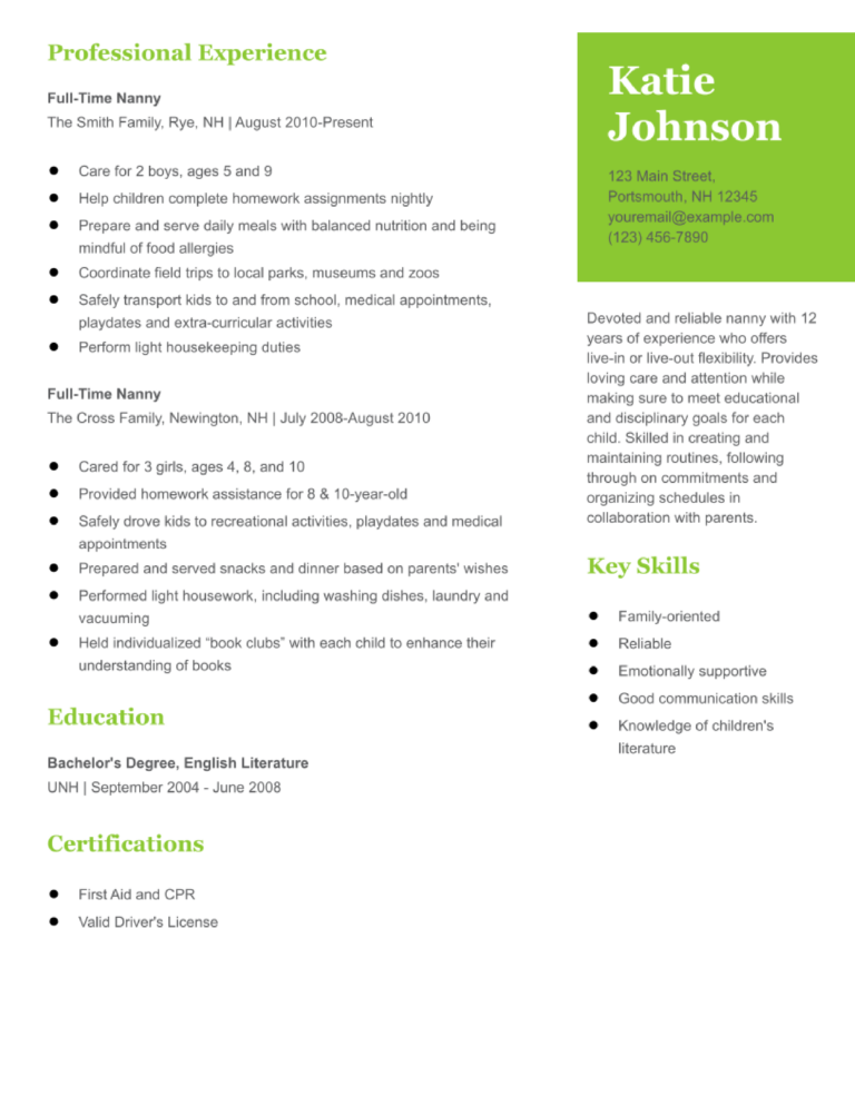 Nanny Resume Examples And Templates Banner Image 768x994 