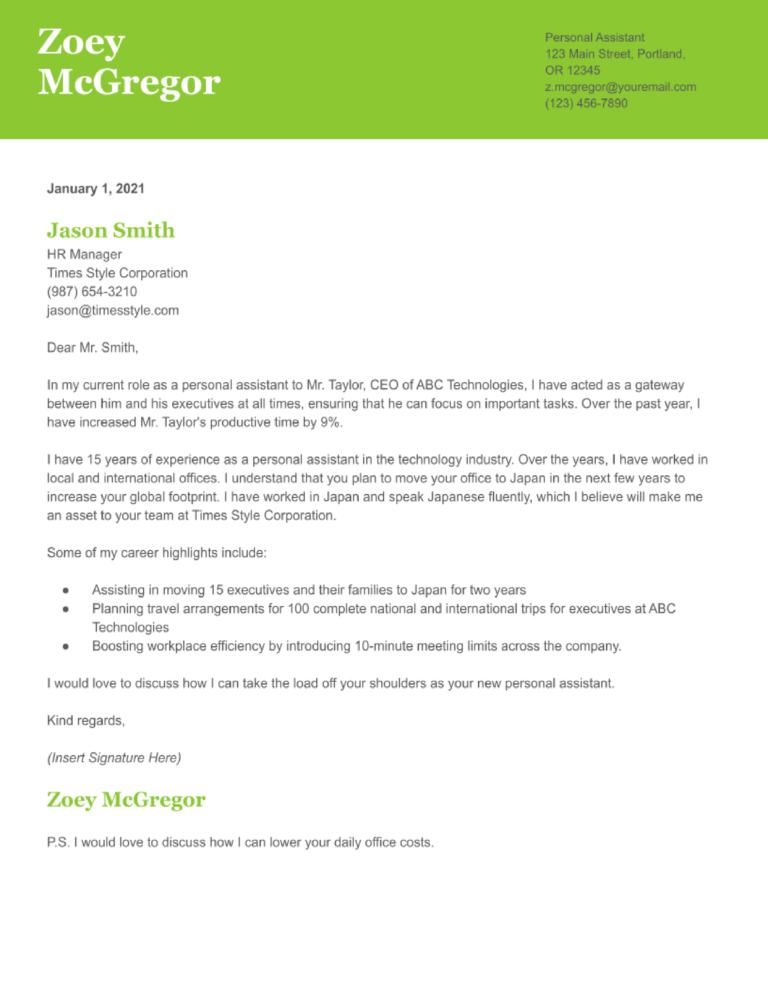 Personal Assistant Cover Letter Examples and Templates for 2024 ...