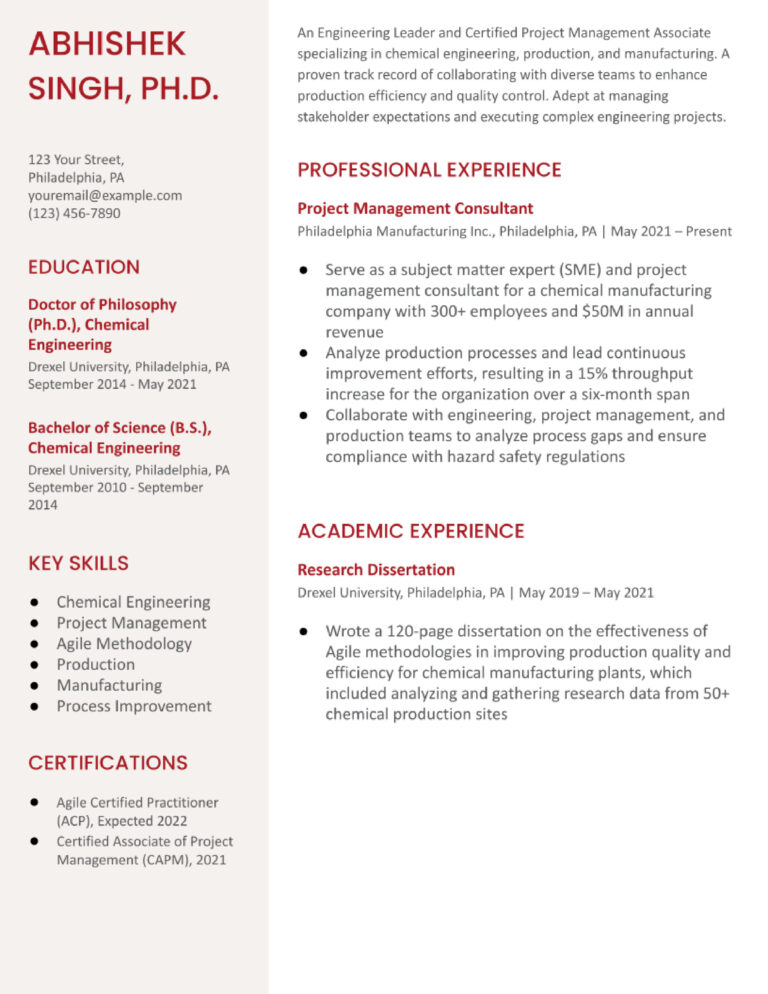 phd academic resume