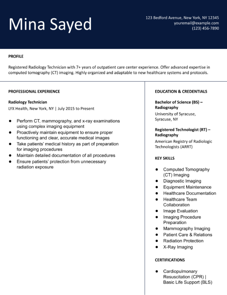 Radiology Technician Resume Examples And Templates For 2024 4243