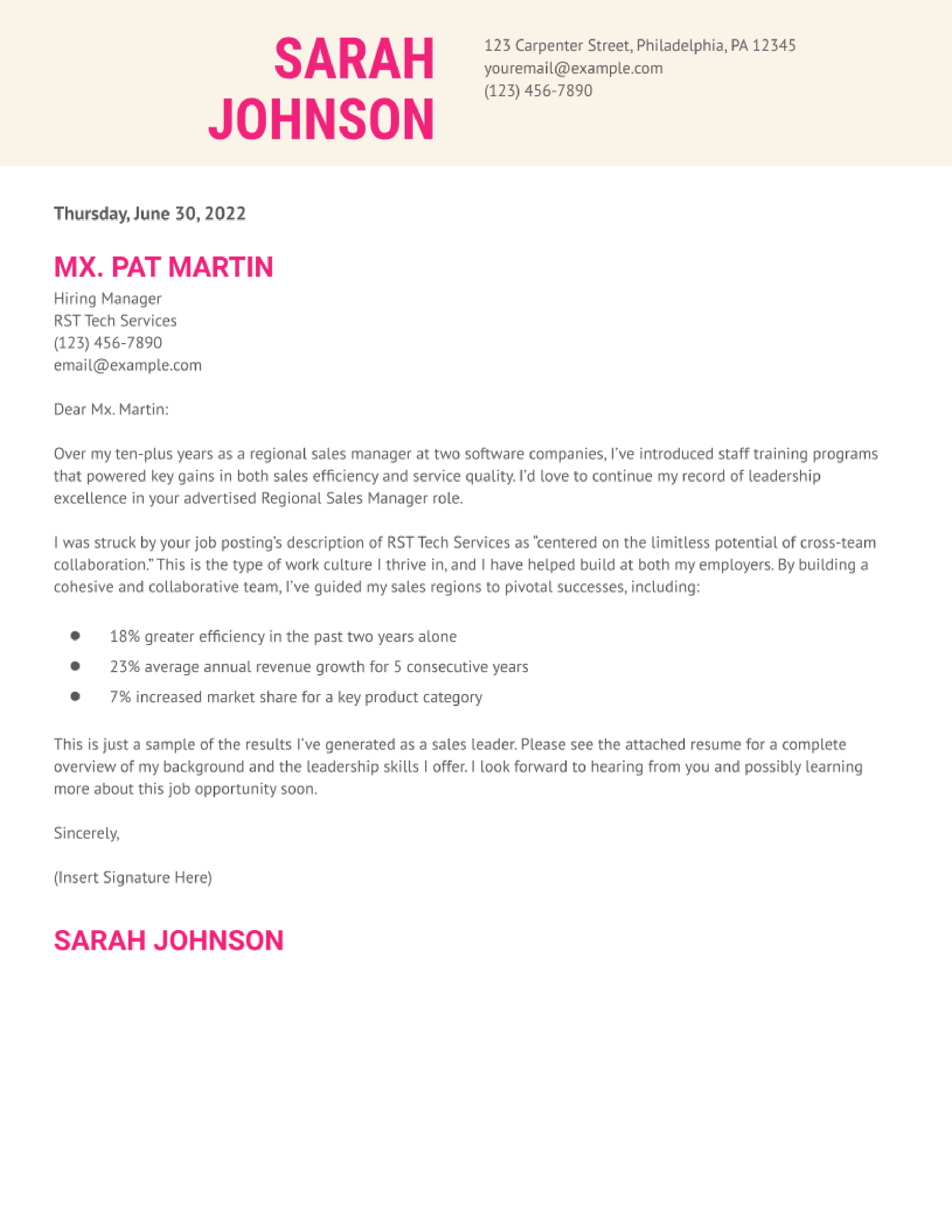 Regional Sales Manager Cover Letter Examples and Templates for 2024