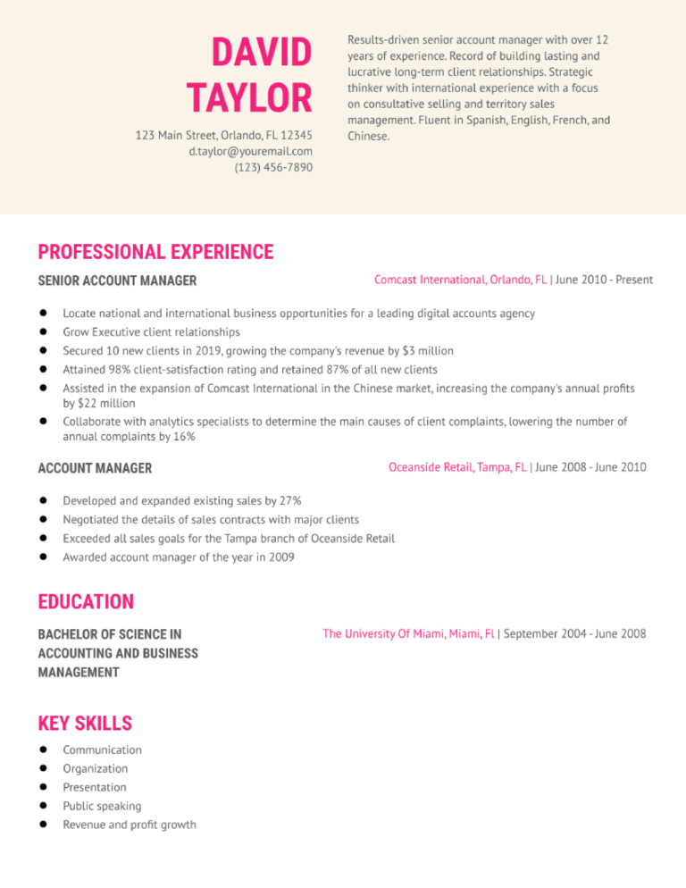 Senior Account Manager Resume Examples and Templates for 2024 ...
