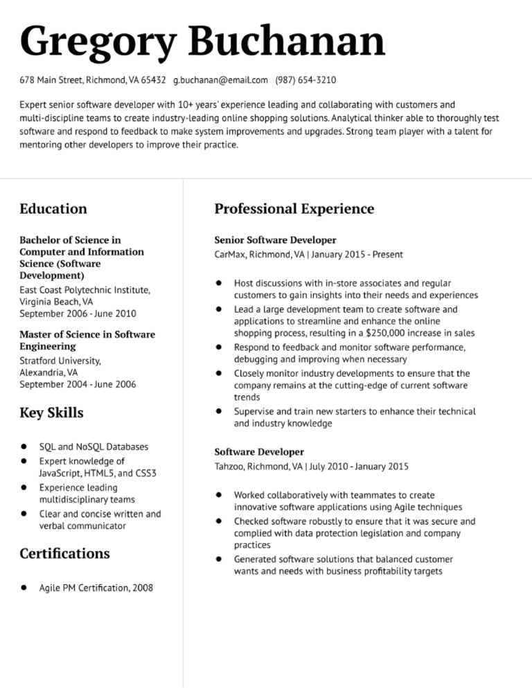 Senior Software Developer Resume Examples and Templates for 2024 ...