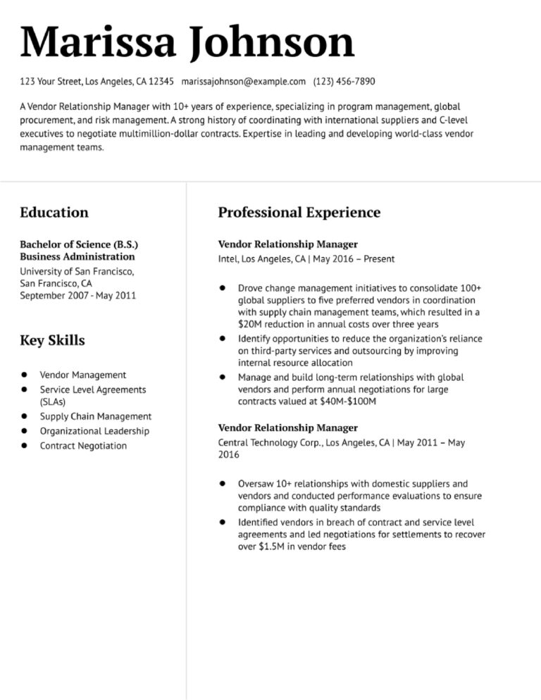 Vendor Relationship Manager Resume Examples and Templates for 2024 ...