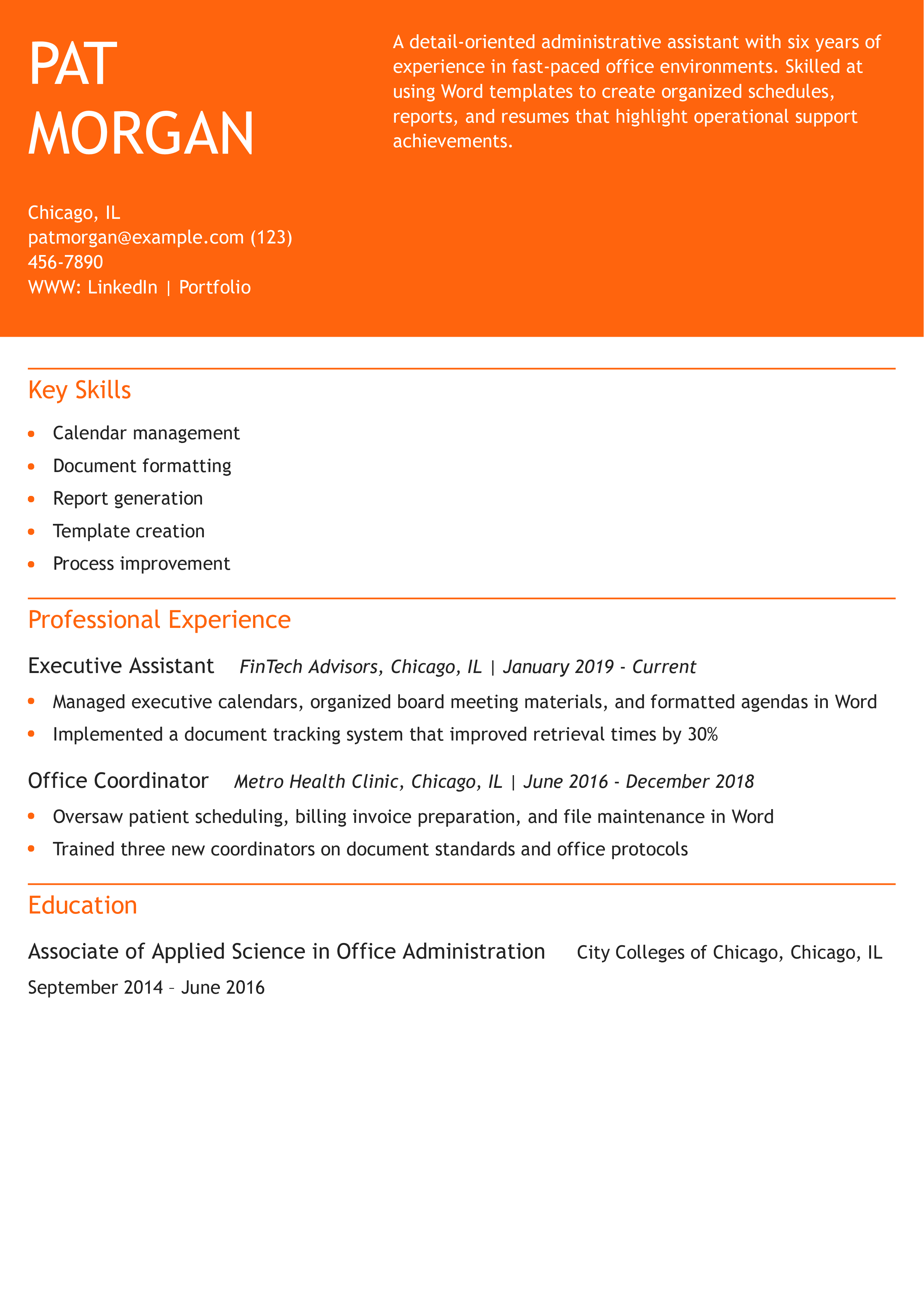 Administrative Assistant Word Resume Example