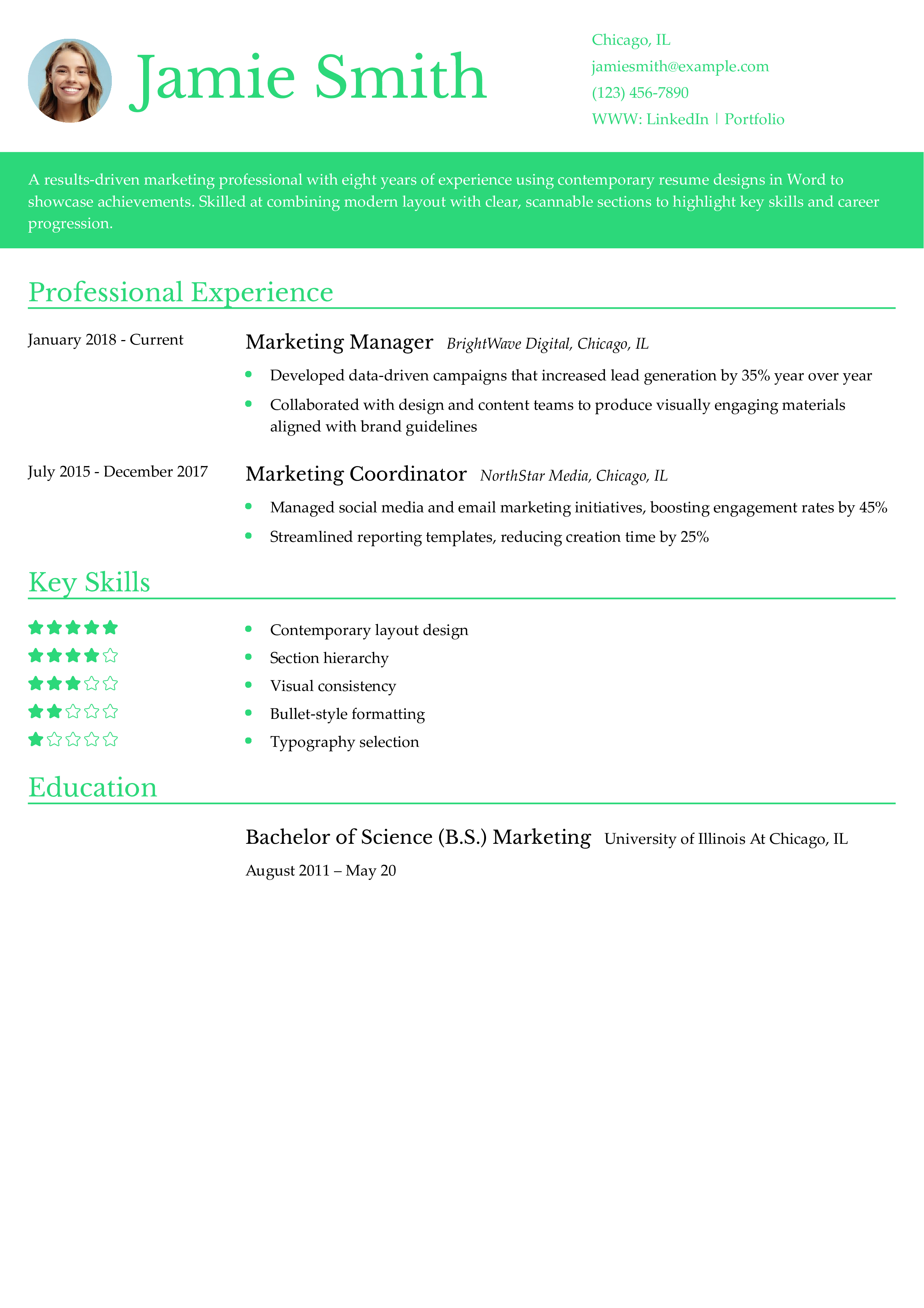 Contemporary Word Resume Template Resume Example