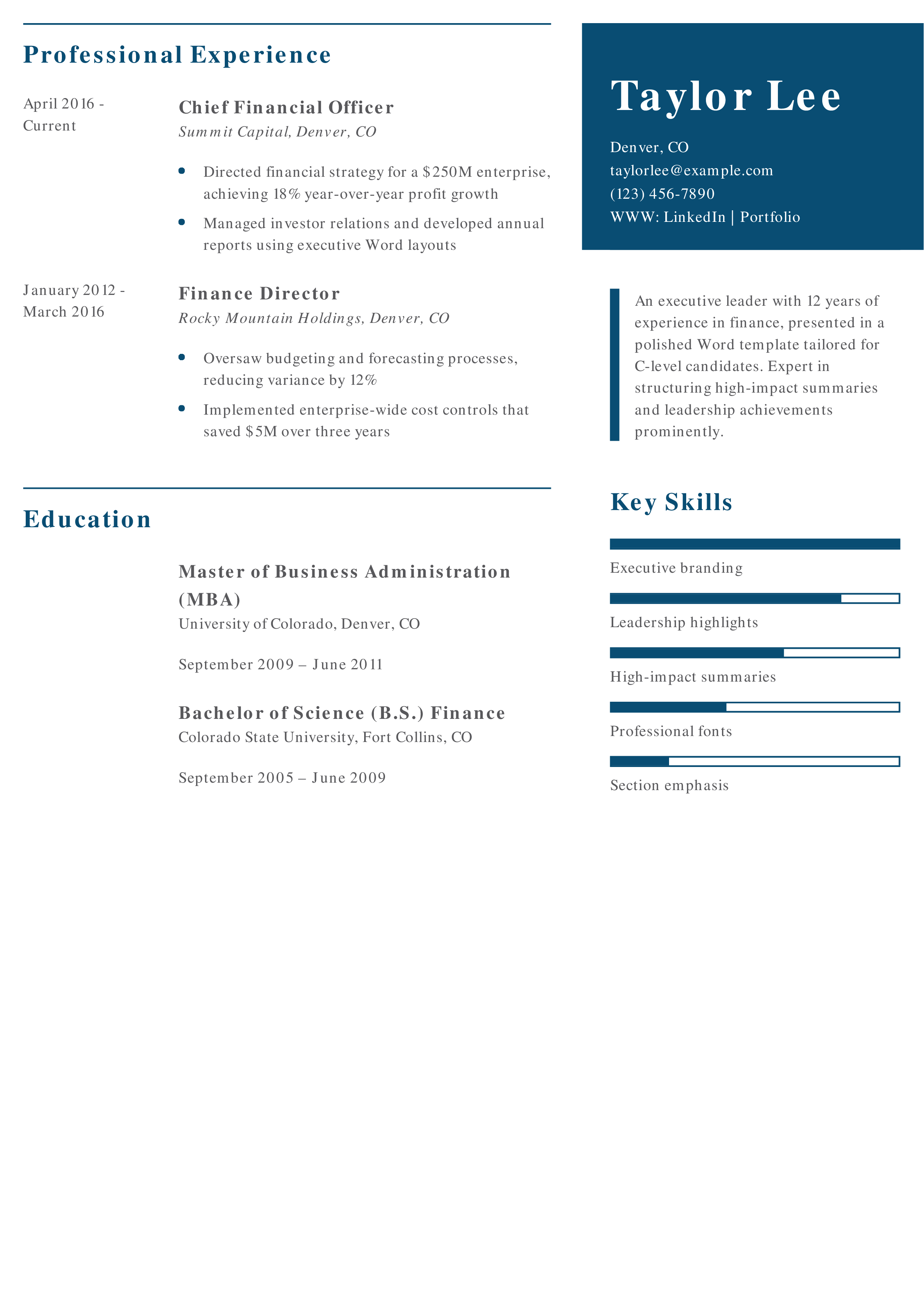 Executive Word Resume Template Resume Example