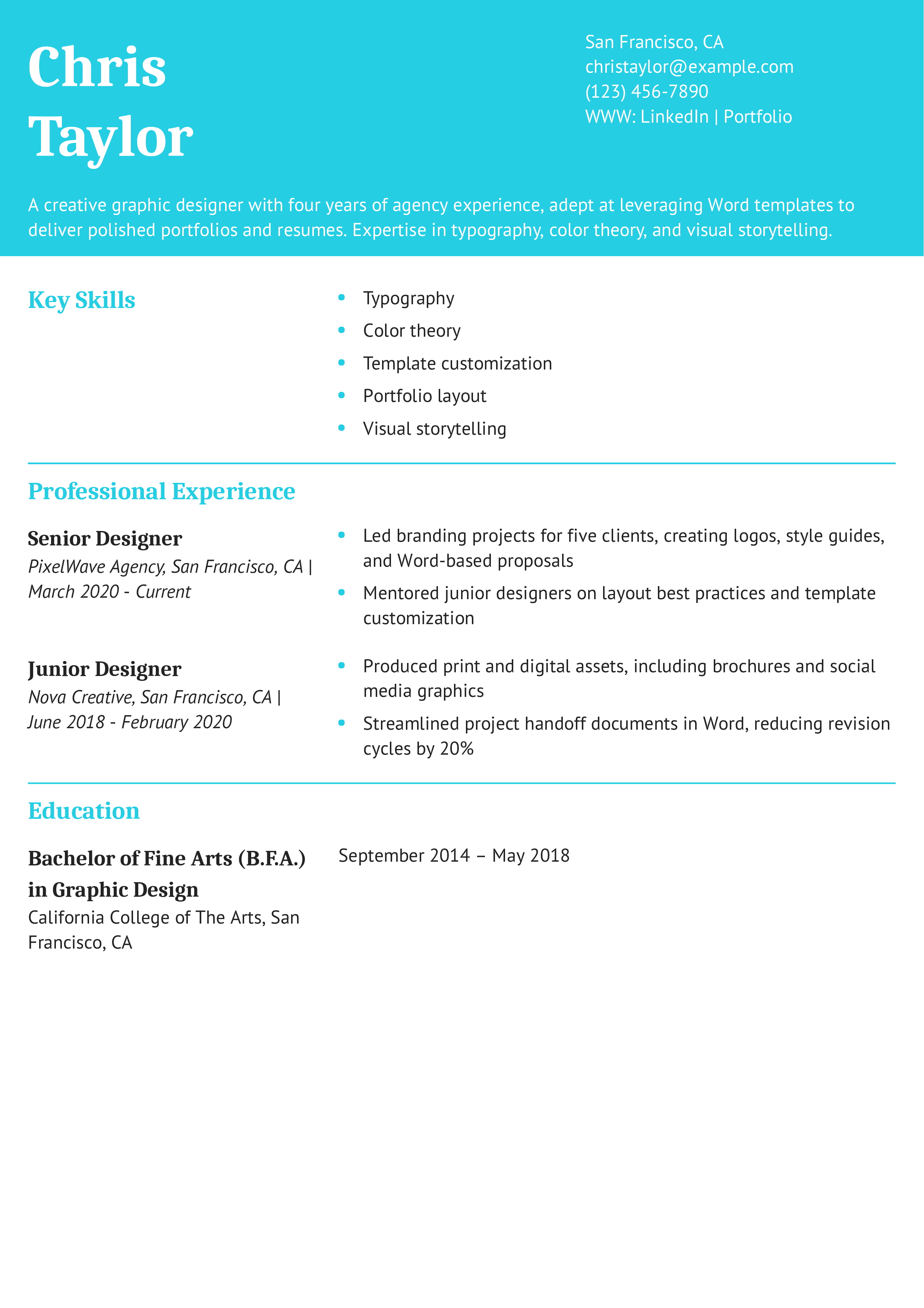 Graphic Designer Word Resume Example