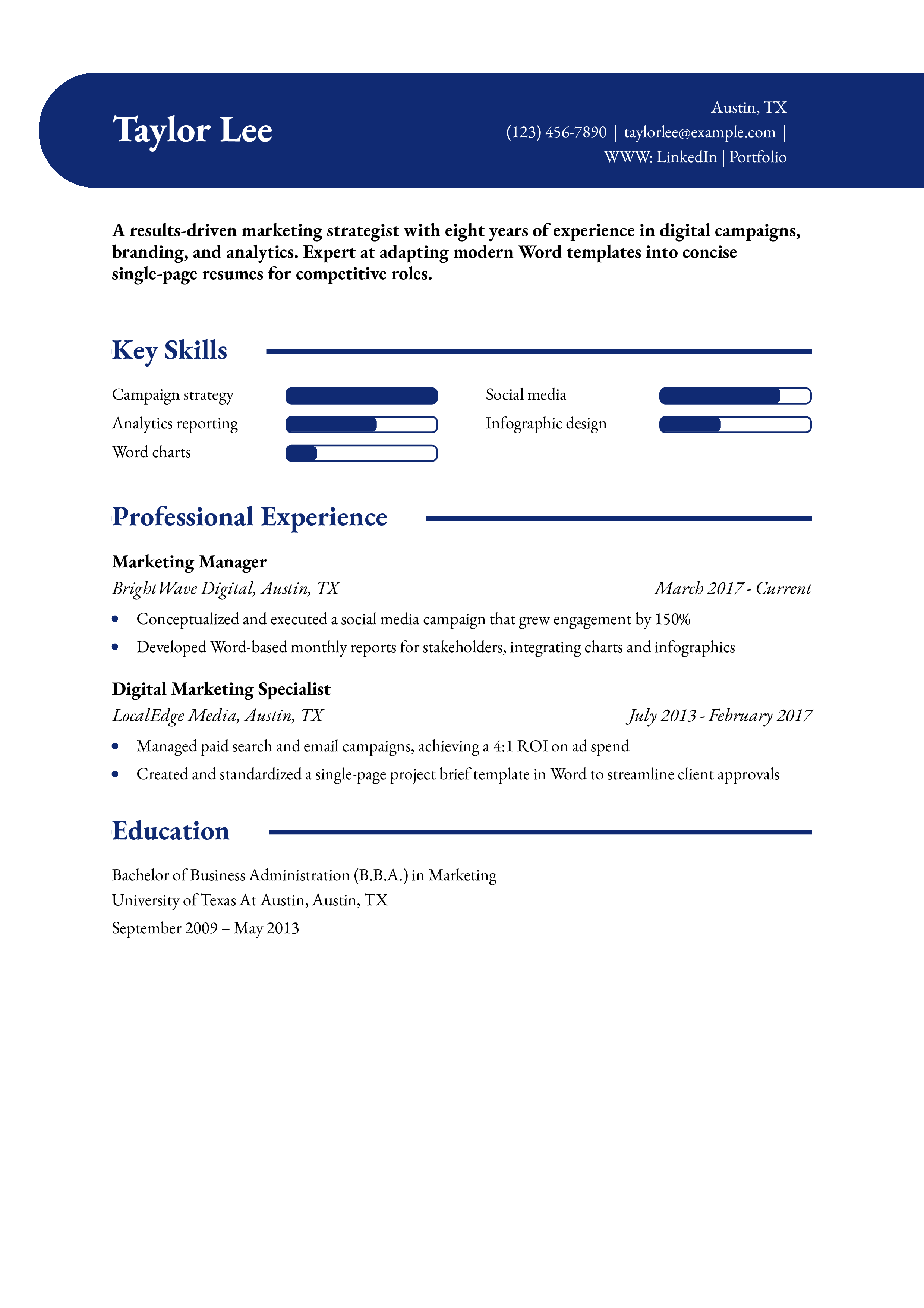 Single-Page Modern Word Resume Example