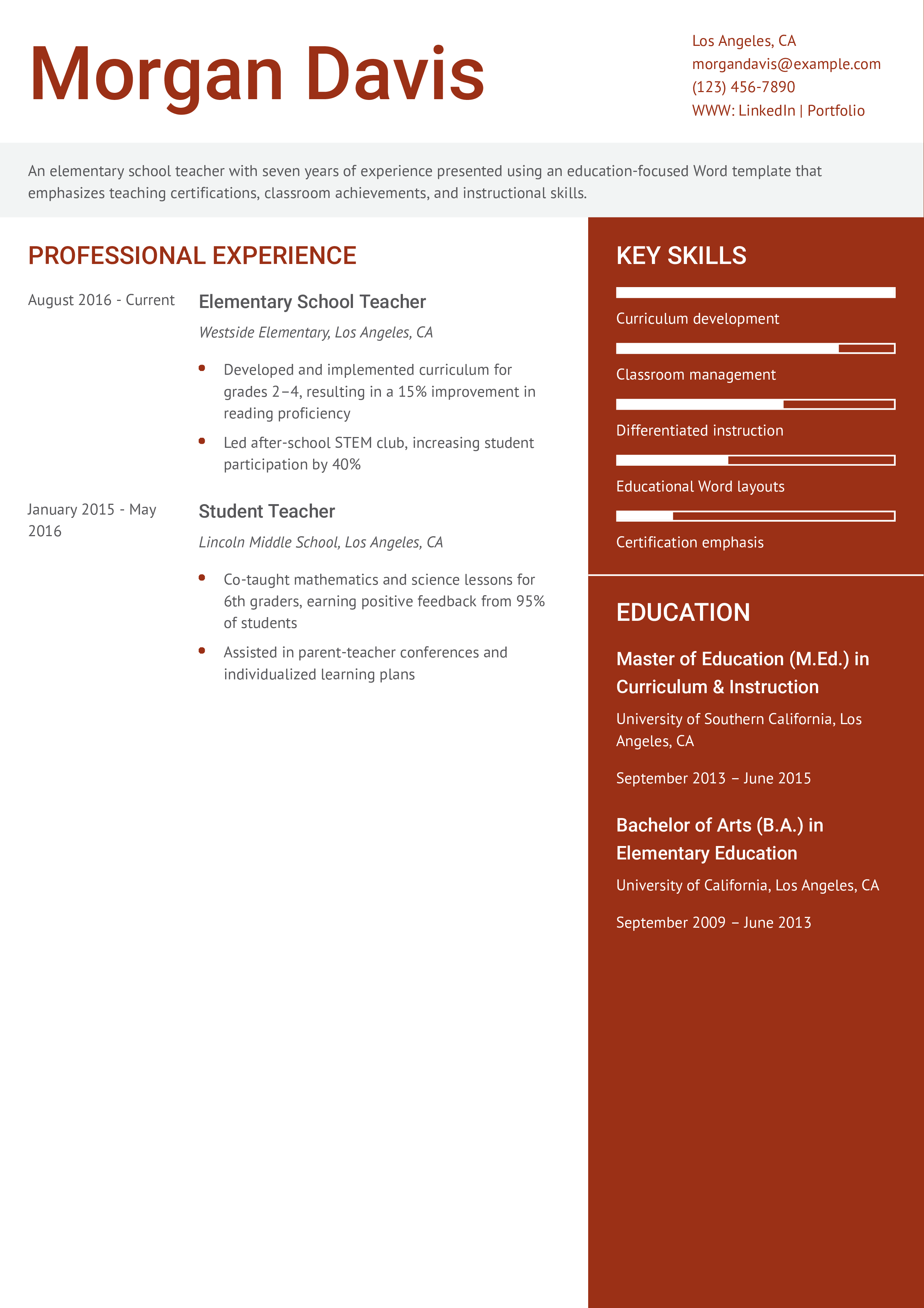 Teacher Word Resume Template Resume Example